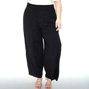 Plus Size Black Smocked Waist Wide Leg Pants 3X